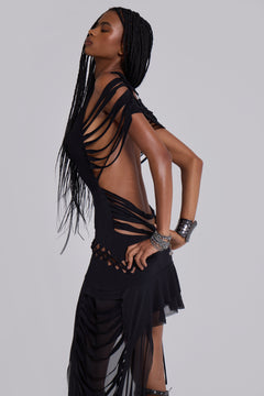 Vux Asymmetric Slashed Dress - UK 4 / Black