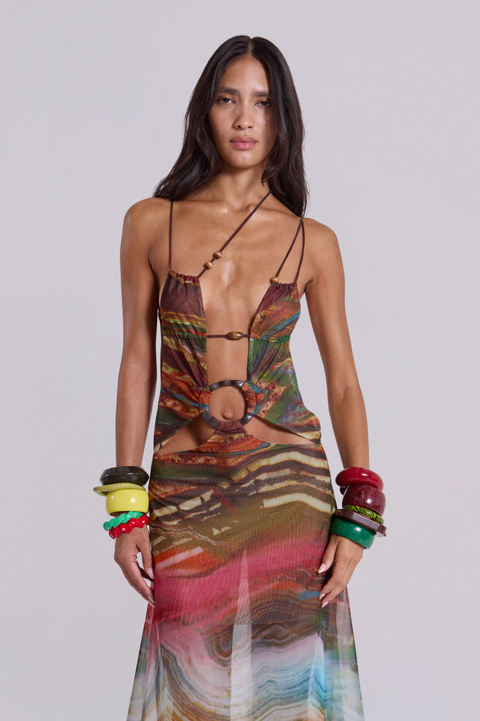 Kaia Midi Dress with Wooden Trims