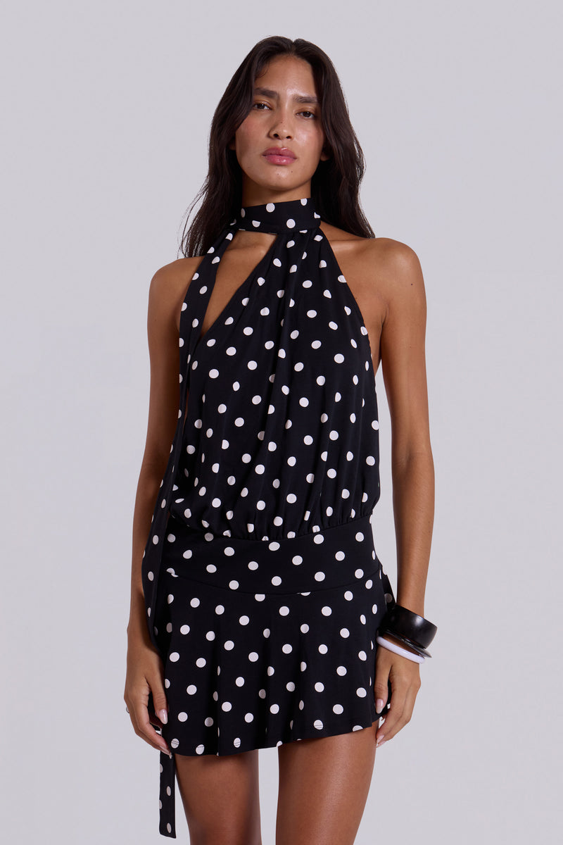 Enya Backless Mini Dress in XL Polkadot