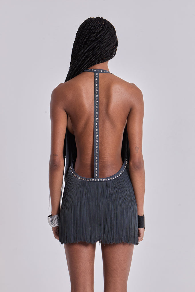 Vadra Backless Fringe Mini Dress