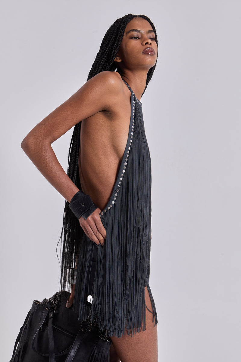 Vadra Backless Fringe Mini Dress
