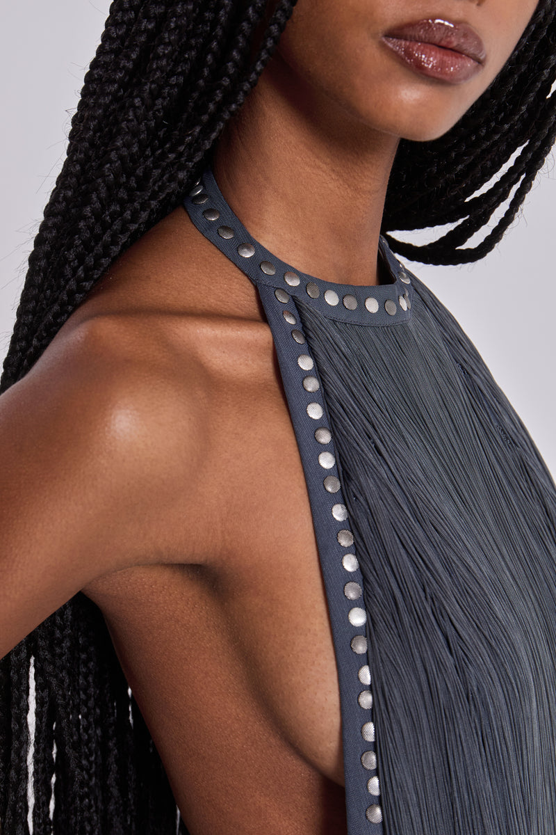 Vadra Backless Fringe Mini Dress