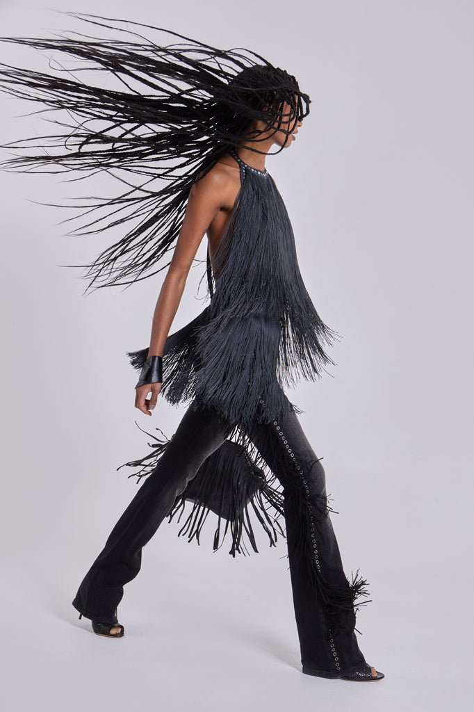 Vadra Backless Fringe Mini Dress