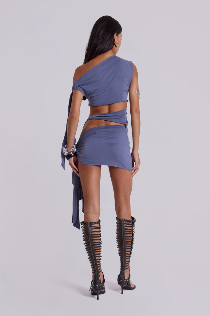 Mena Asymmetric Mini Dress in Indigo