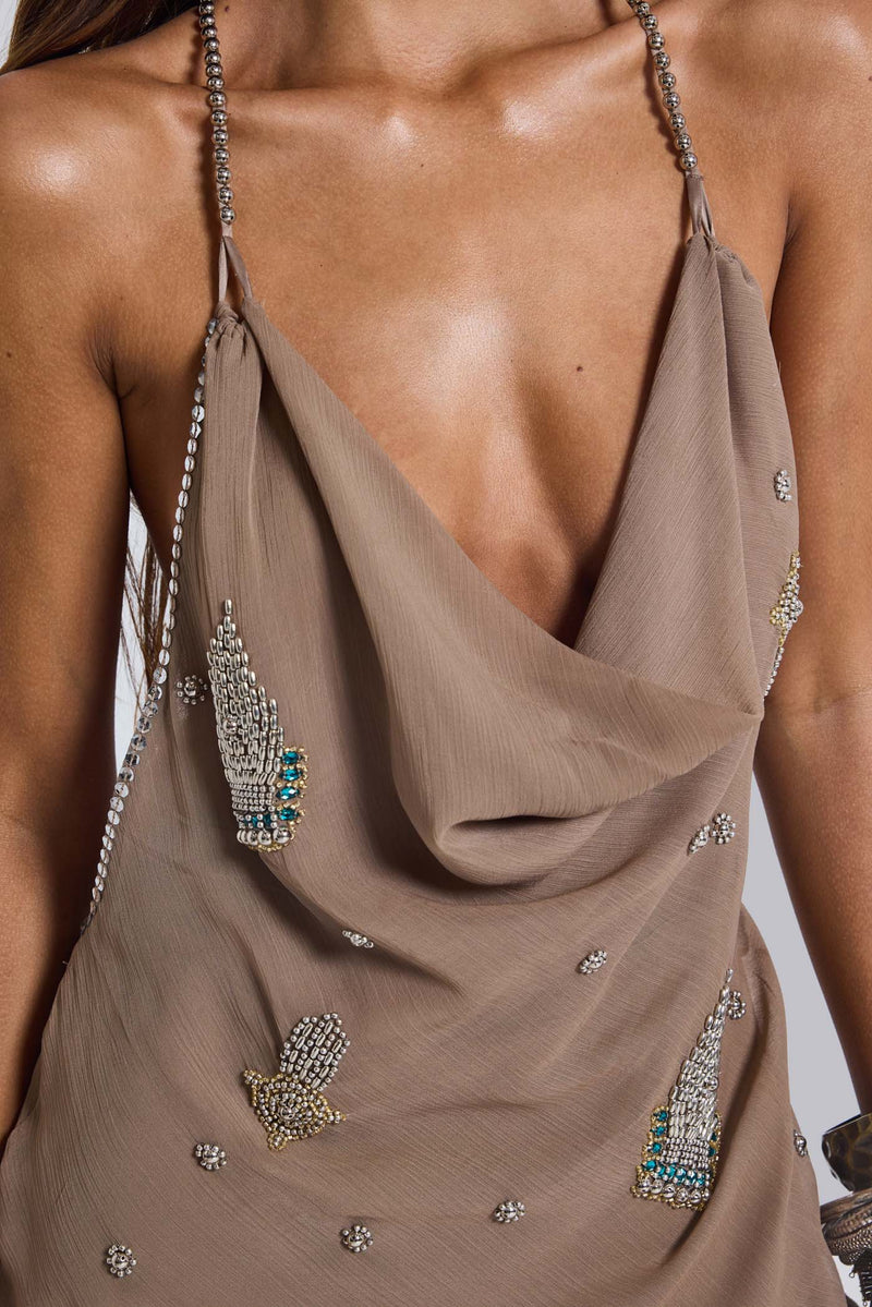 Doure Embellished Backless Mini Dress