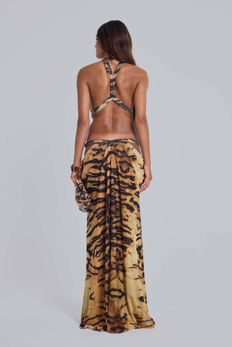 Saffra Cut Out Maxi Dress in Tiger