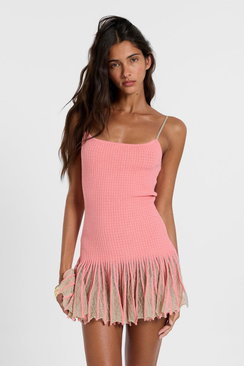 Isen Knit Mini Dress in Coral – view 1