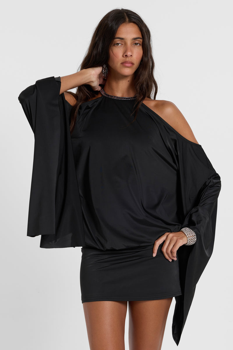 Alula Embellished Butterfly Mini Dress in Black – view 2