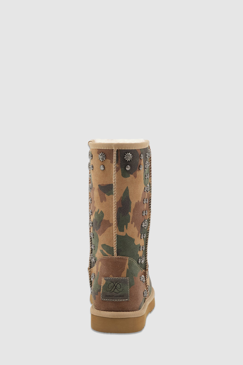 Bolted Stud Shearling Boots in Camo