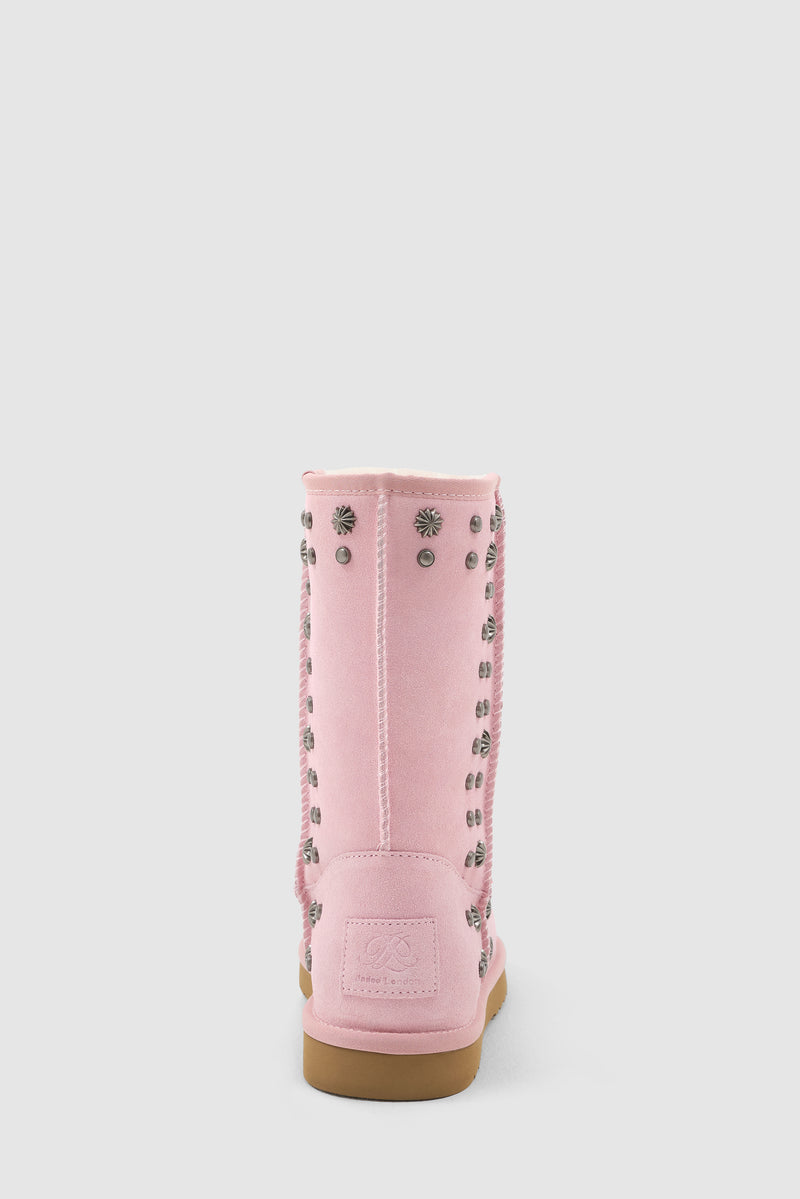 Bolted Stud Shearling Boots in Pink
