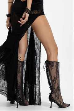 Coralie Lace Knee-high Boots - UK 4 / Black
