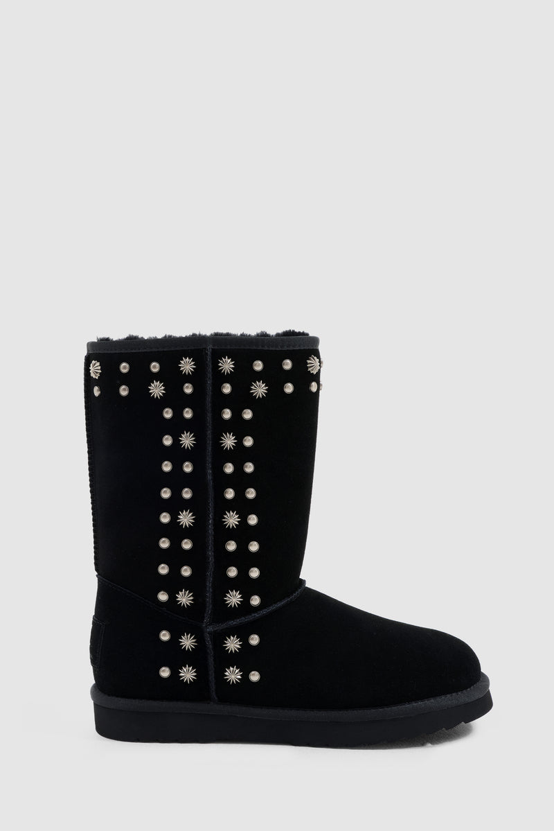 Bolted Stud Shearling Boots in Black
