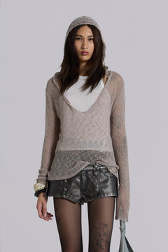 Naia Loose Knit Hooded Top in Clay - S / Grey