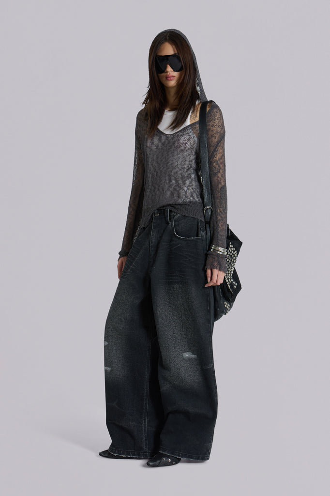 Naia Loose Knit Hooded Top in Charcoal