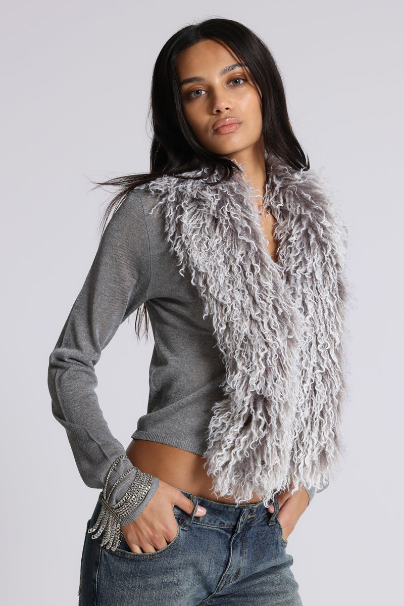 Elune Faux Mongolian Fur Knit Cardigan