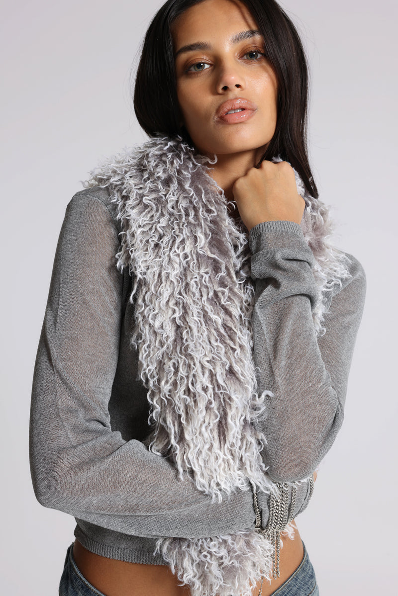 Elune Faux Mongolian Fur Knit Cardigan
