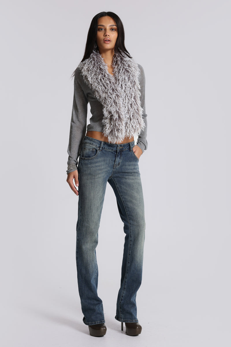 Elune Faux Mongolian Fur Knit Cardigan
