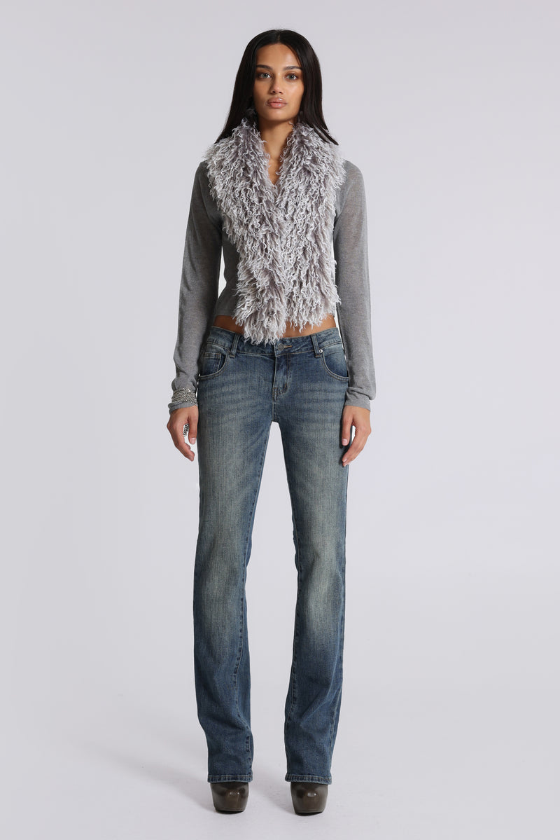 Elune Faux Mongolian Fur Knit Cardigan