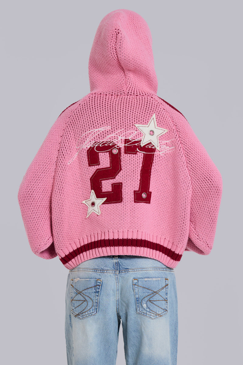 Nellie Pink Hooded Knit Cardigan