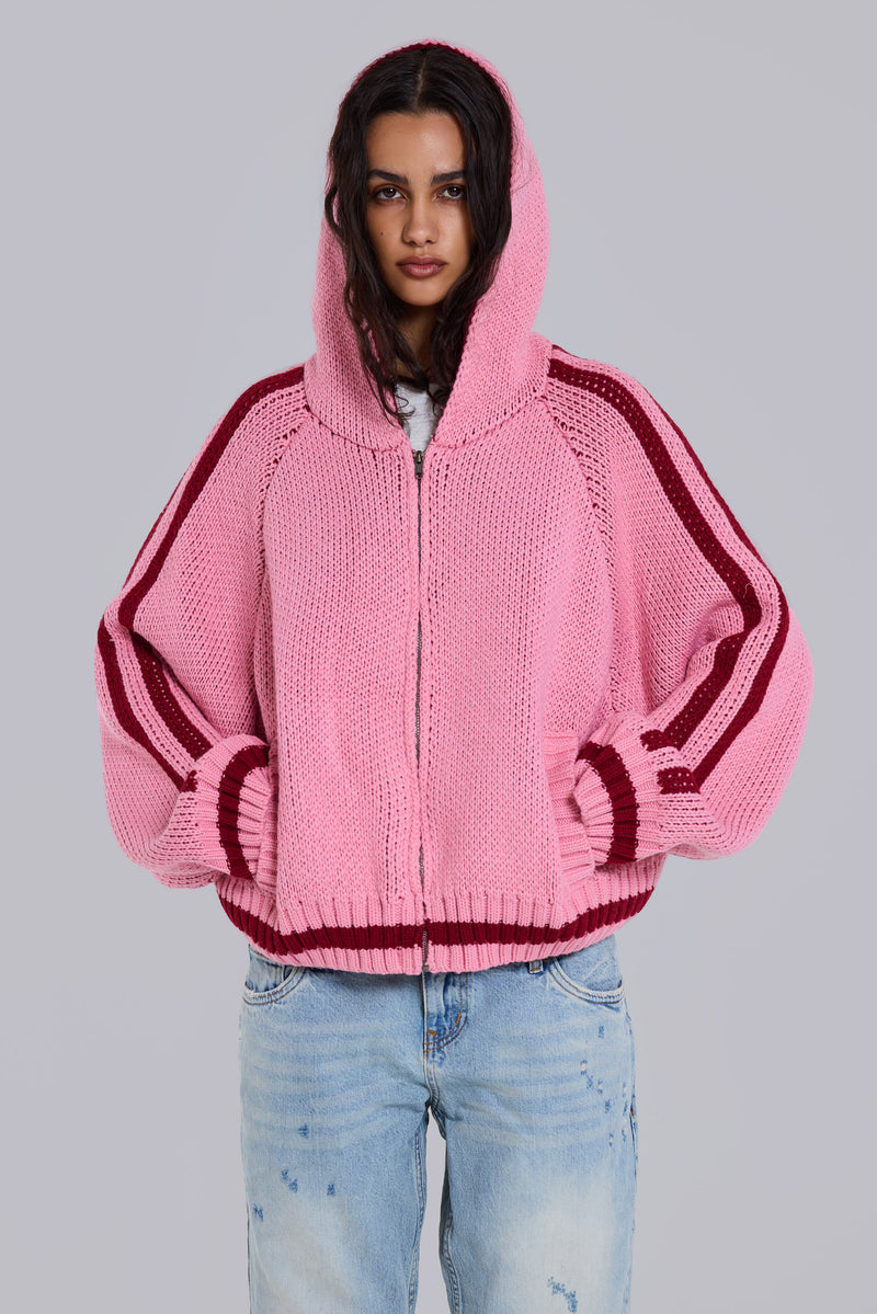 Nellie Pink Hooded Knit Cardigan