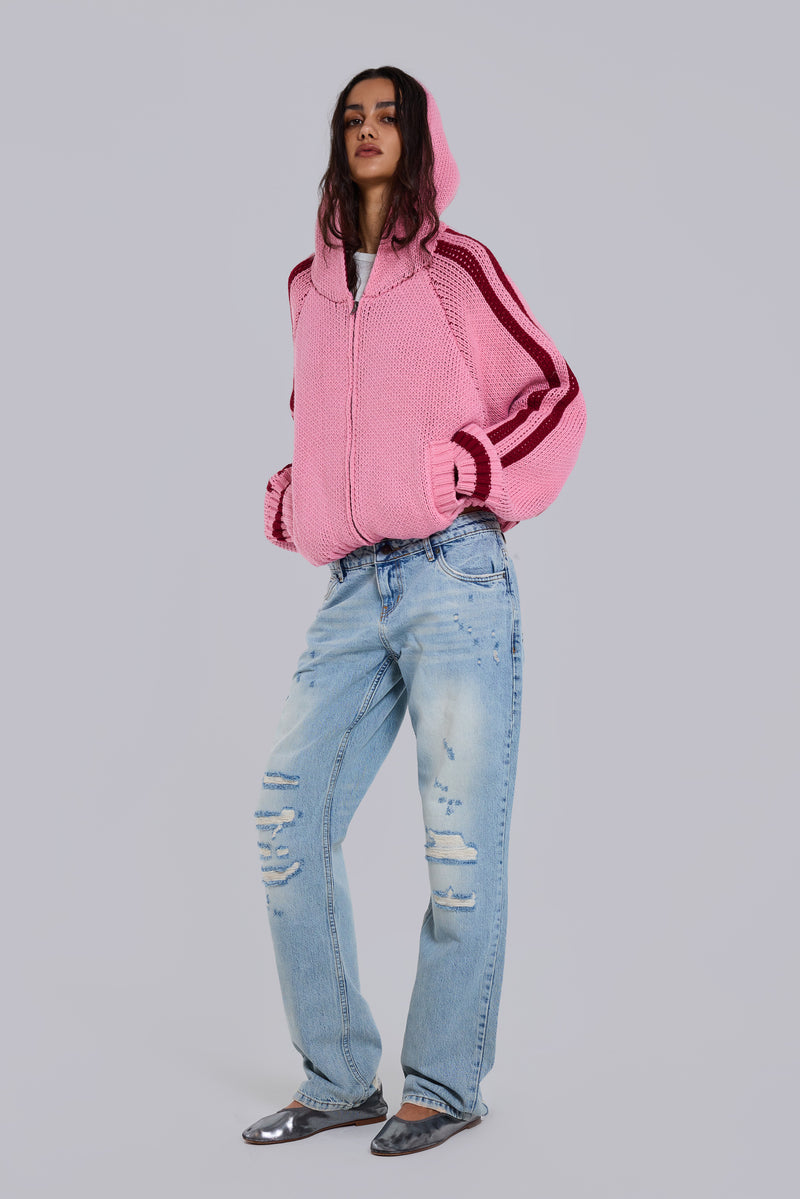 Nellie Pink Hooded Knit Cardigan