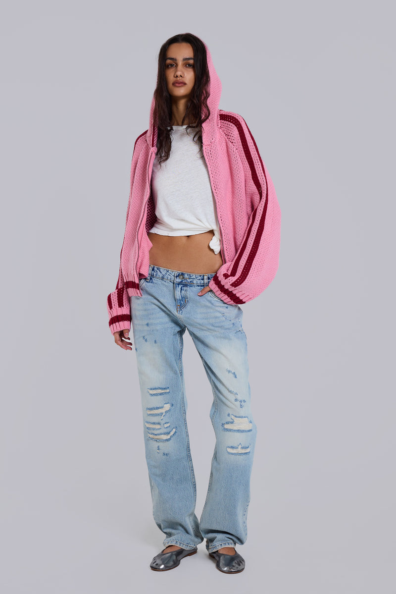 Nellie Pink Hooded Knit Cardigan
