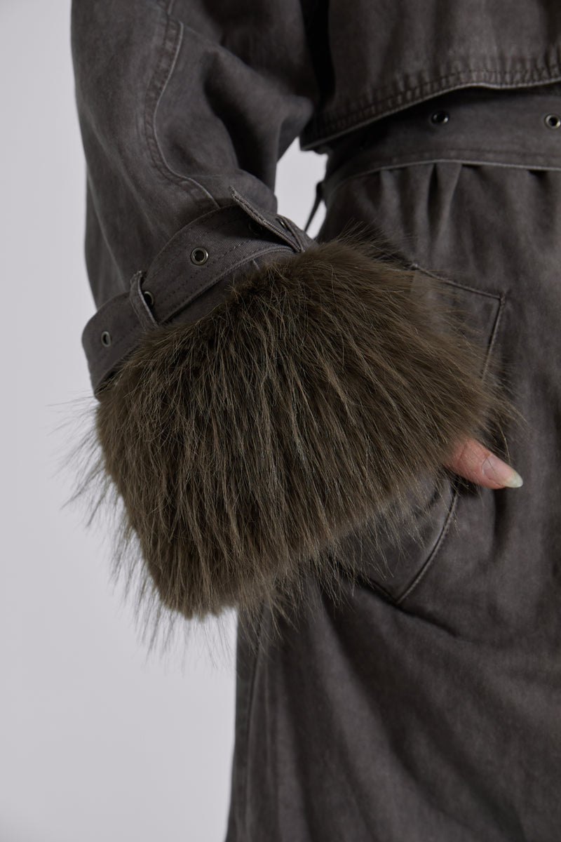 Vania Oversized Faux Fur Hooded Trench Coat