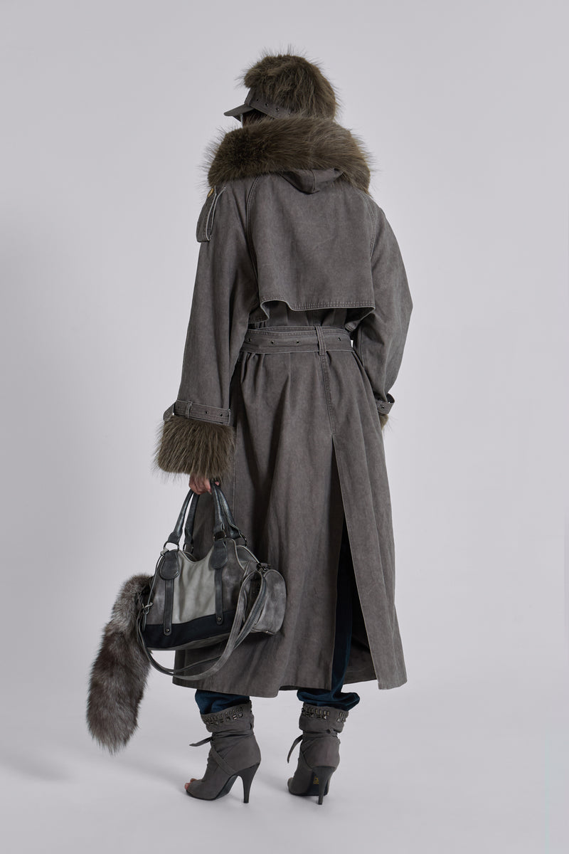 Vania Oversized Faux Fur Hooded Trench Coat