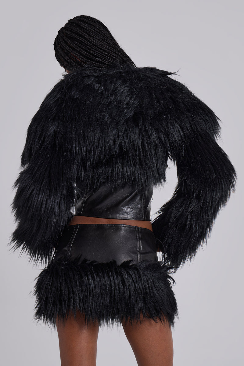 Viera Faux Fur and Leather Mini Skirt