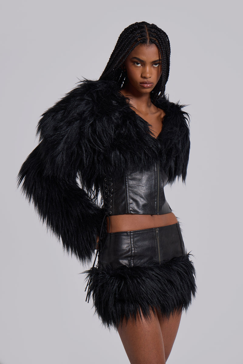Viera Faux Fur and Leather Mini Skirt