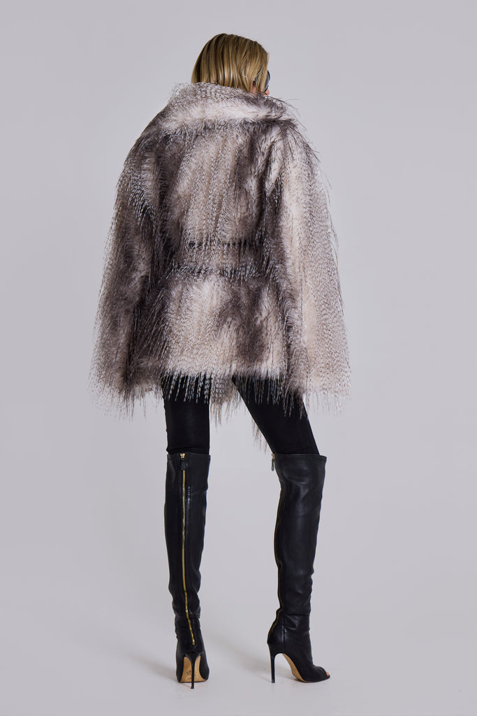 Haka Faux Feather Fur Belted Coat