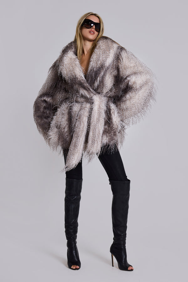 Haka Faux Feather Fur Belted Coat