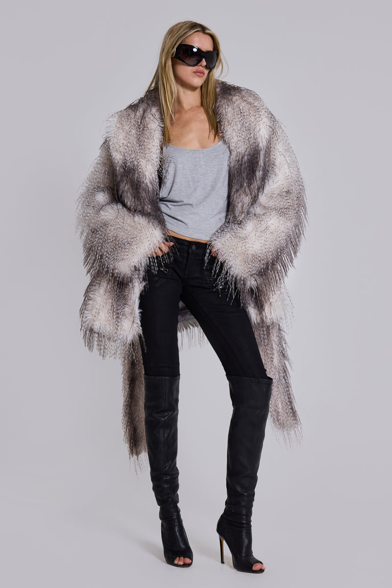 Haka Faux Feather Fur Belted Coat
