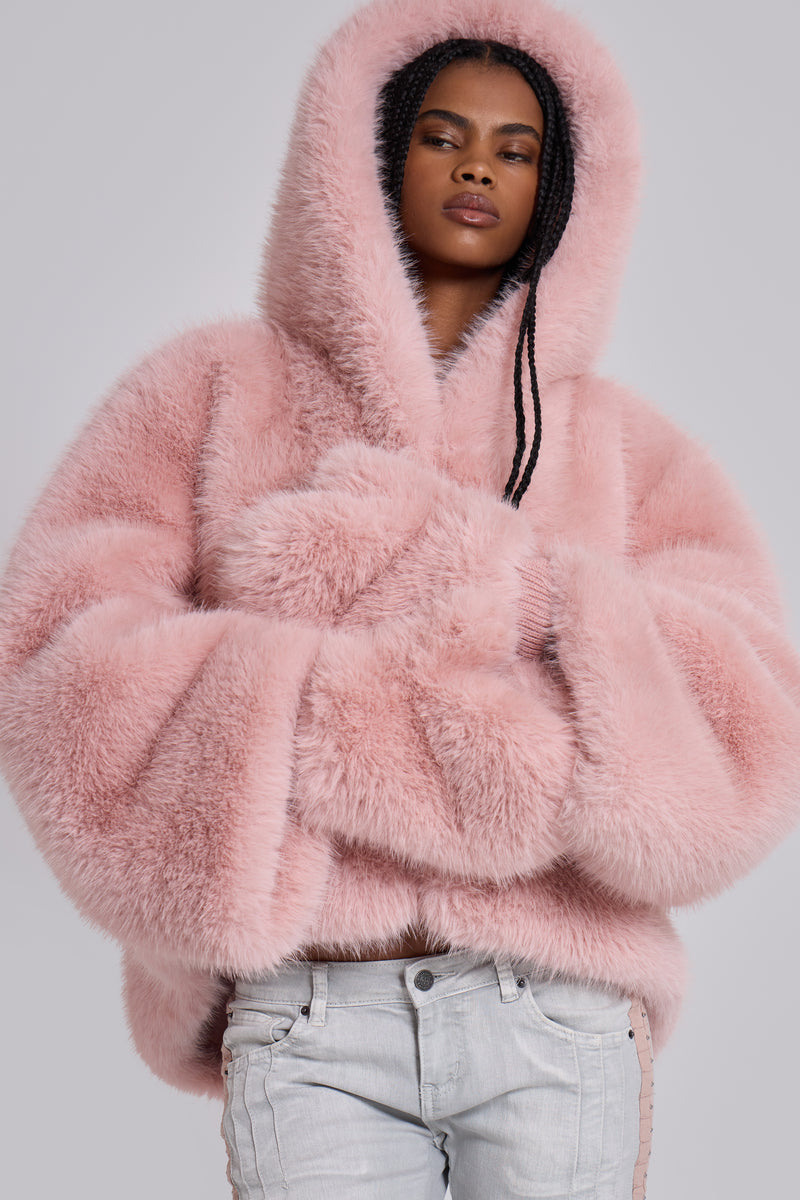 Mara Oversized Faux Fur Coat in Pink