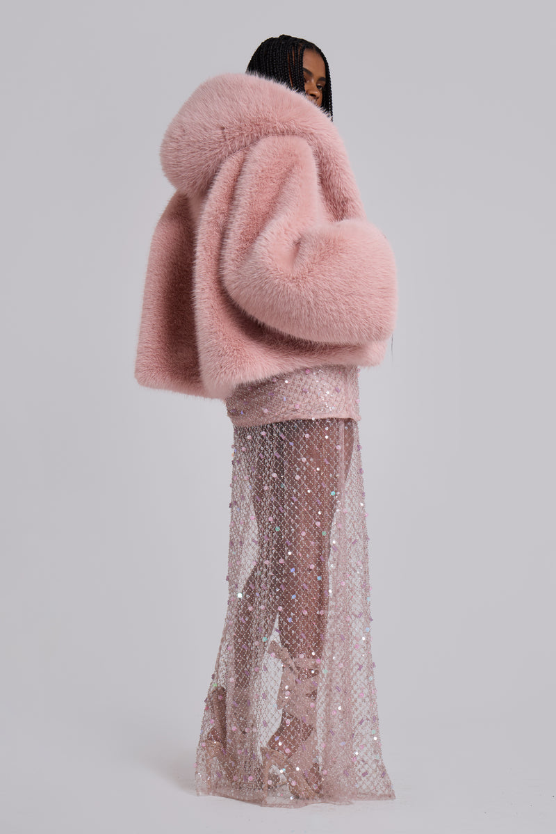 Mara Oversized Faux Fur Coat in Pink