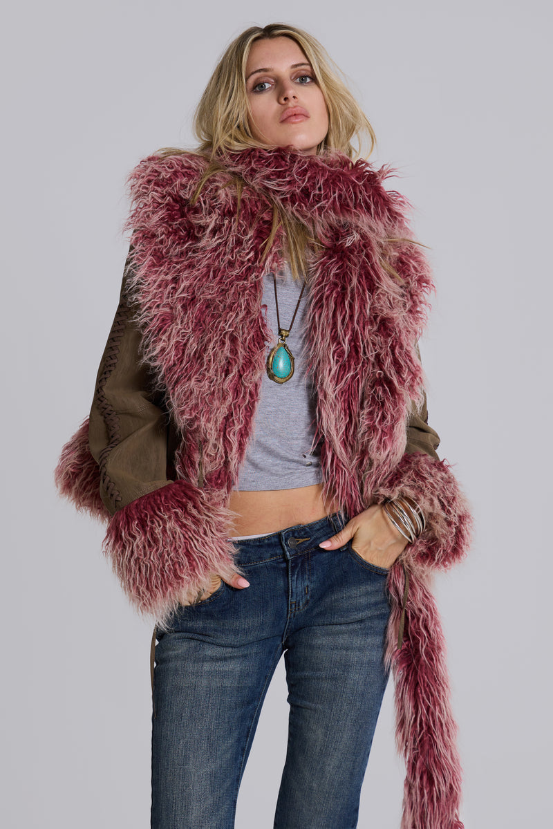 Leonie Faux Mongolian Fur Trim Coat in Quartz