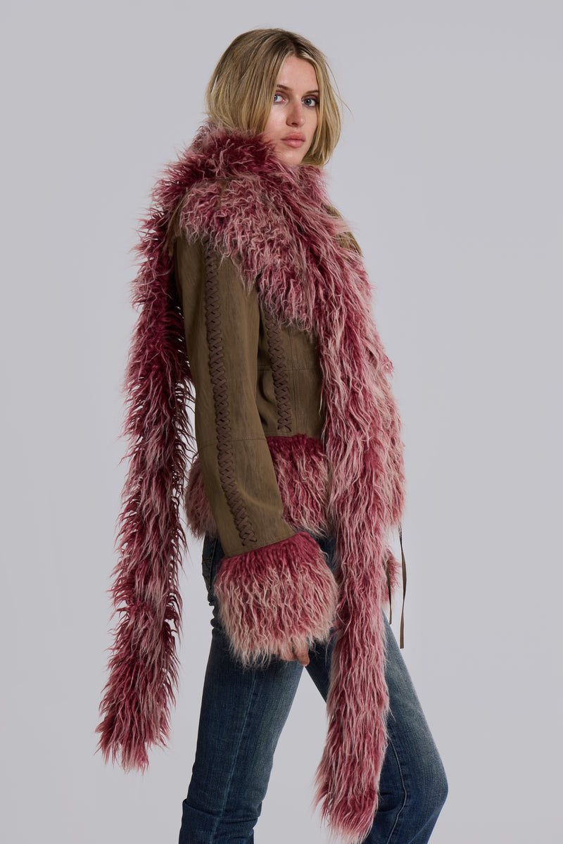 Leonie Faux Mongolian Fur Trim Coat in Quartz