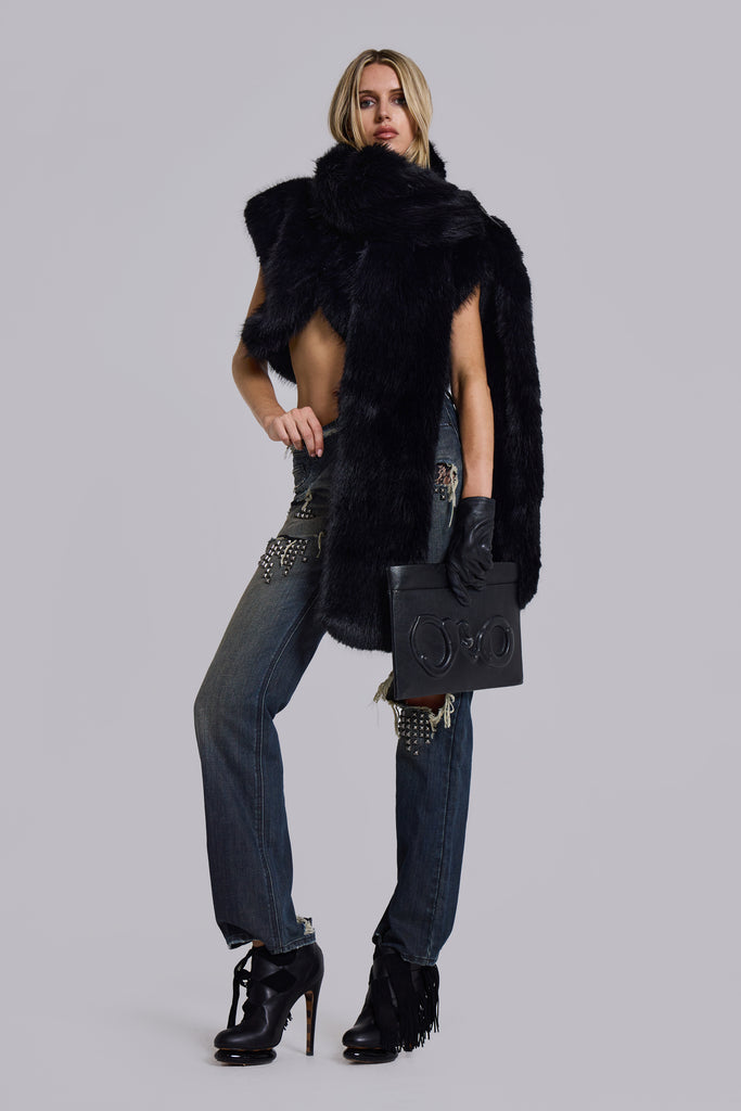 Saskia 2-in-1 Faux Fur Shrug in Black