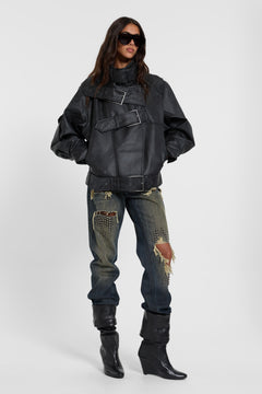 Haden Belted Funnel PU Leather Jacket - XS / Grey