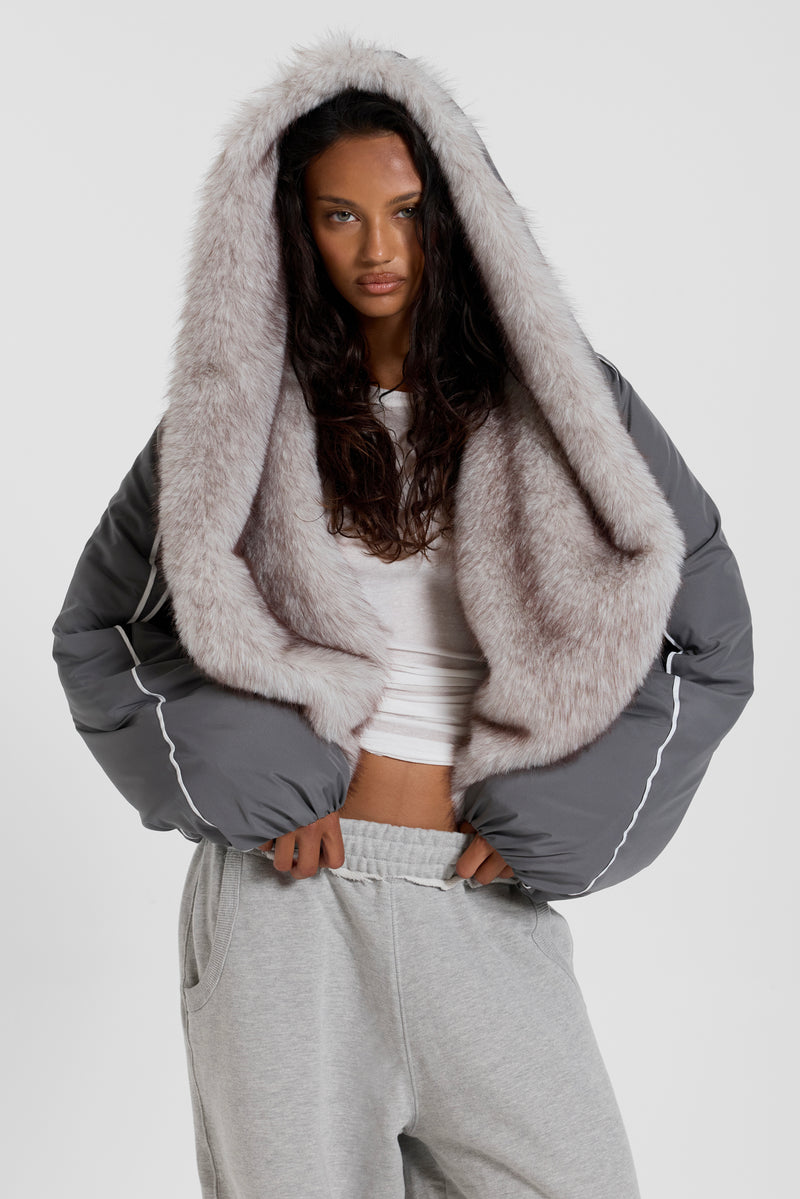 Vapor Fur Hood Bomber Jacket