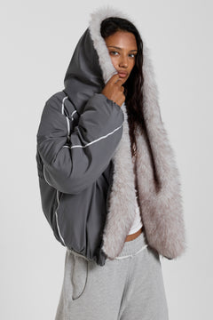 Vapor Fur Hood Bomber Jacket - XS / Grey