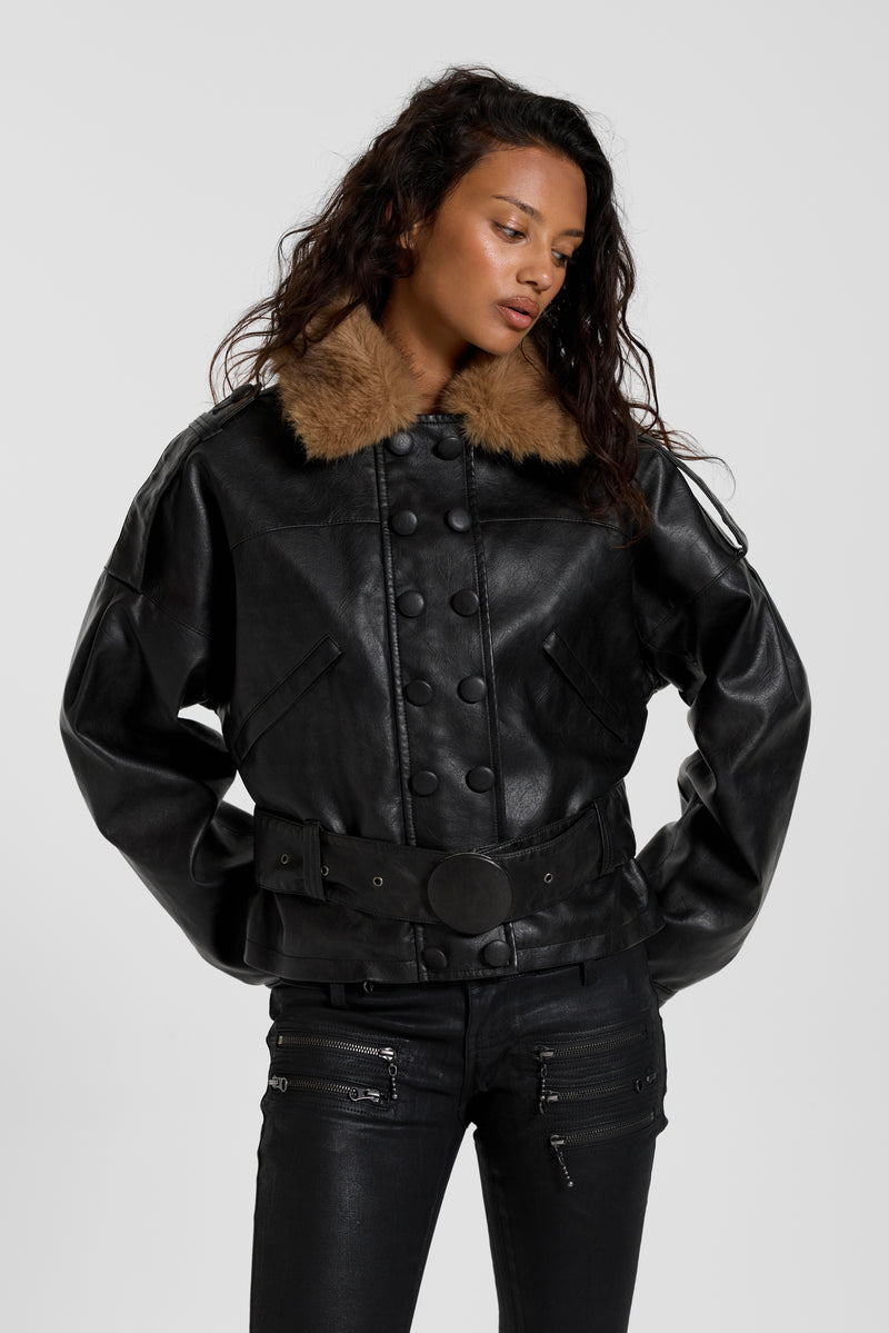 PU Biker Jacket with Belt – view 3