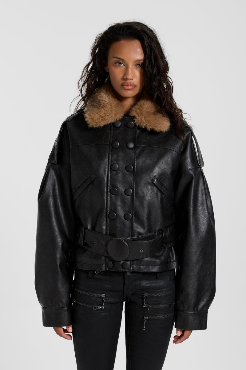 PU Biker Jacket with Belt – view 1