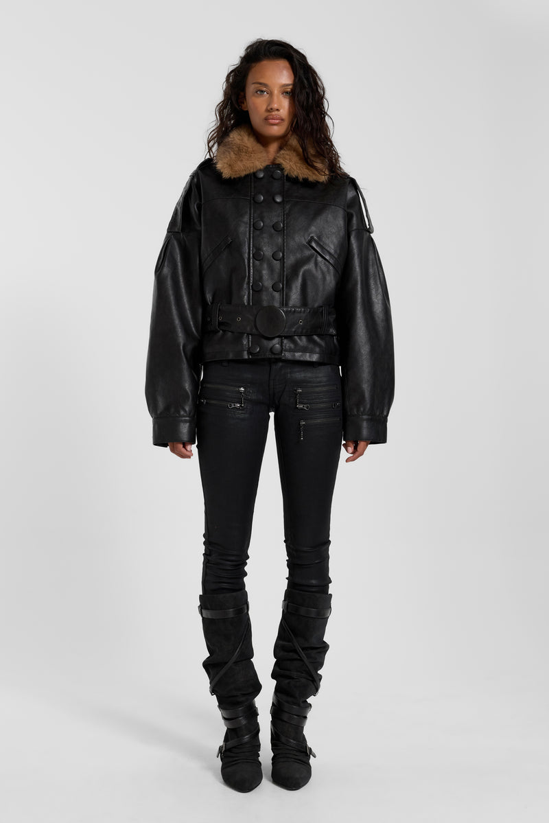 PU Biker Jacket with Belt – view 2