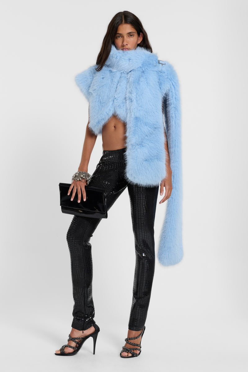 Saskia 2-in-1 Faux Fur Shrug in Blue – view 1