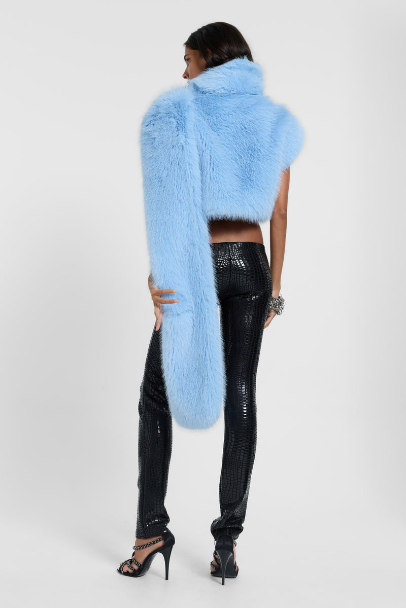 Saskia 2-in-1 Faux Fur Shrug in Blue – view 6