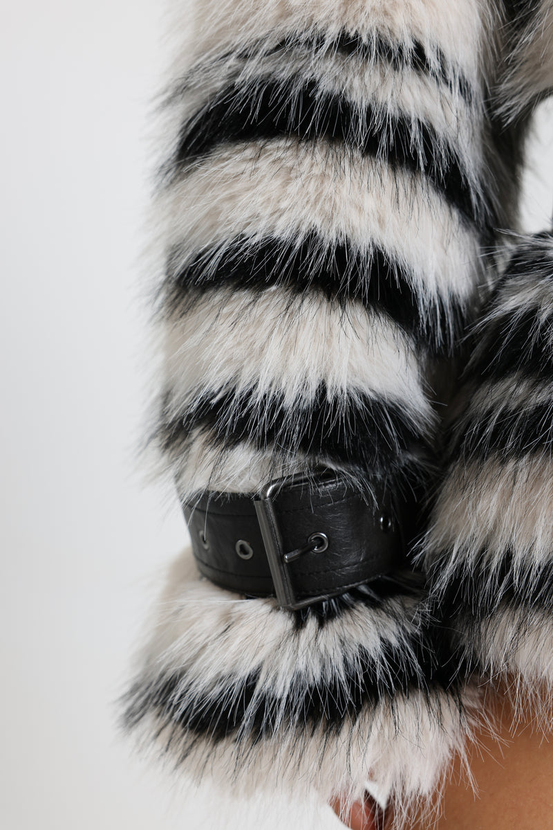 Ruvia Zebra Faux Fur Belted Coat