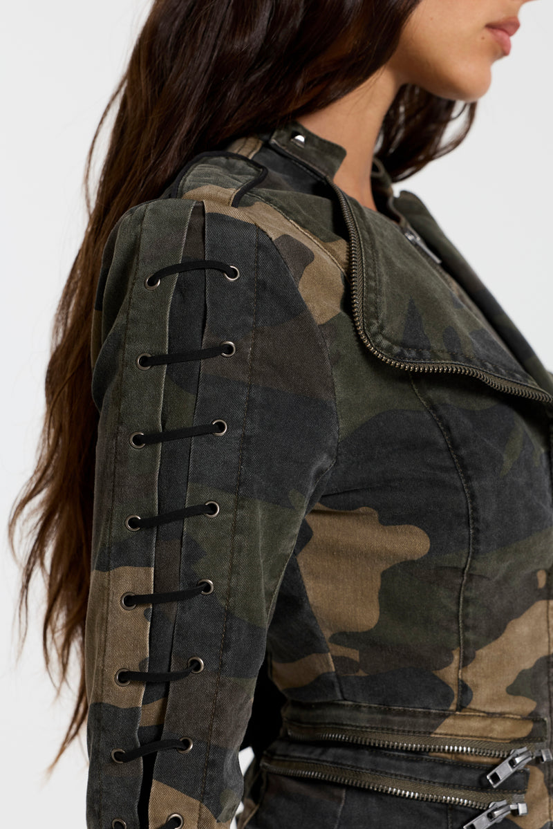 Charis Lace Up Fitted Jacket in Camo – view 5