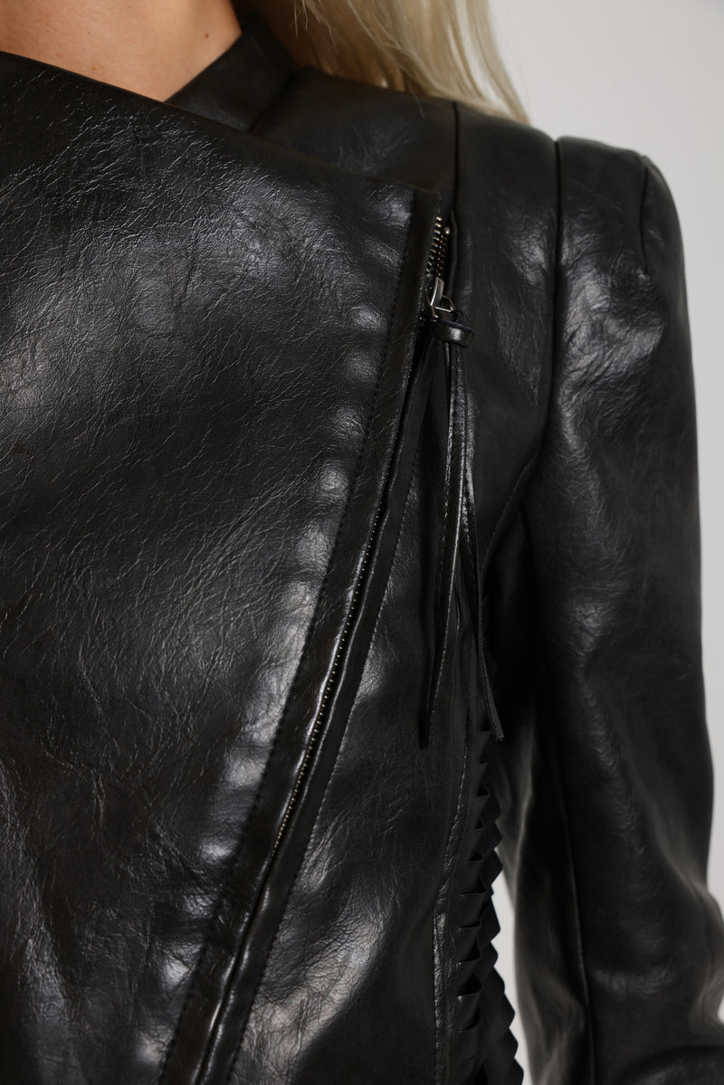 Norien Slashed PU Leather Jacket