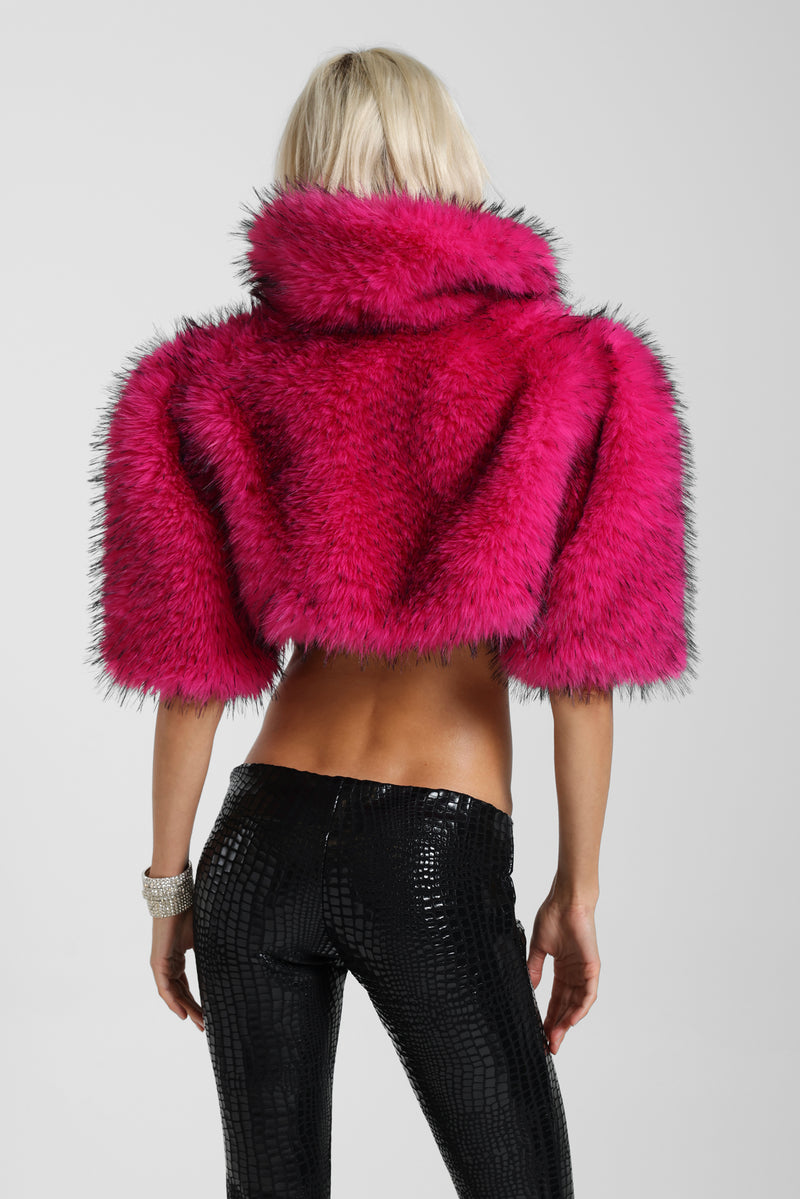 Avlon Faux Fur Crop Jacket in Pink